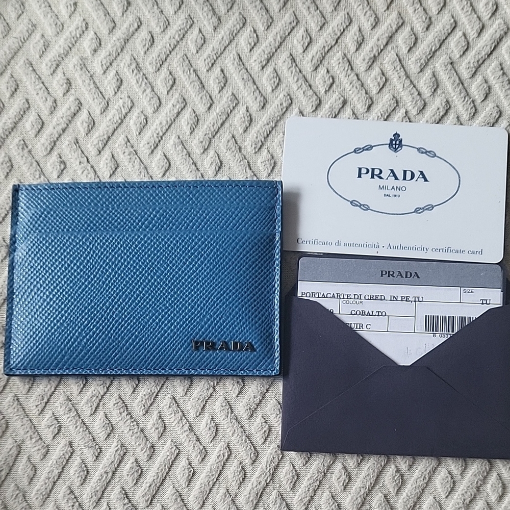 Prada Blue Saffiano Leather Key & Card Holder
